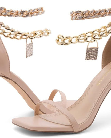 Charming2 Women'S Rhinestone Heels, Square Open Toe High Stilettos with Spiral Ankle Wrap Strap – Coil Spiral High Heeled Crystal Dress Sandals for Party, Nude,Size 11.0