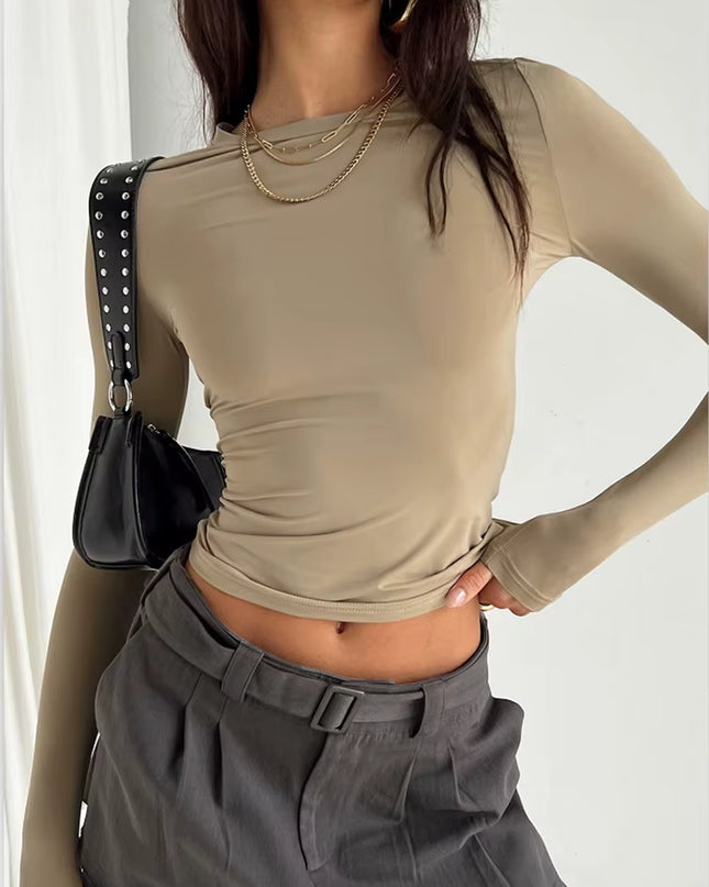 Women Casual Long Sleeve T-Shirts Spring Autumn Solid Slim Fit Pullovers Tees Shirts Female Streetwear Base Tees Tops Casual